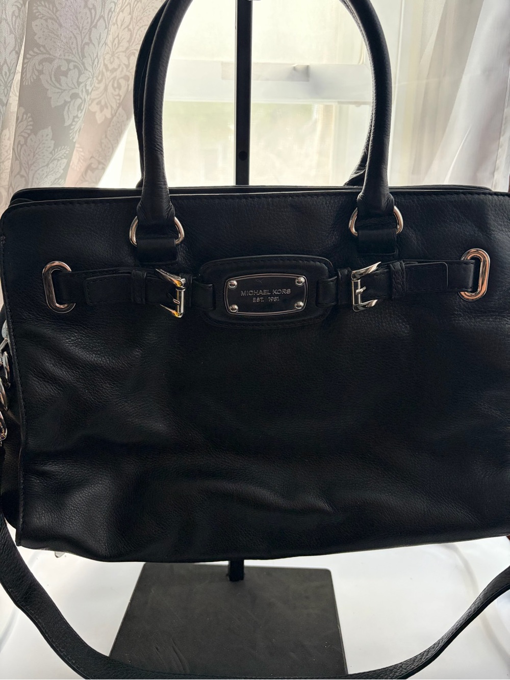 Michael Kors Black Leather Satchel with Gold-Tone Hardware
